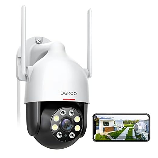 DEKCO 2K WiFi Surveillance Security Camera Outdoor/Home/Dome, Pan-Tilt 360° View, 3MP, Motion Detection and Siren, 2-Way Audio,Full Color Night Vision, Waterproof