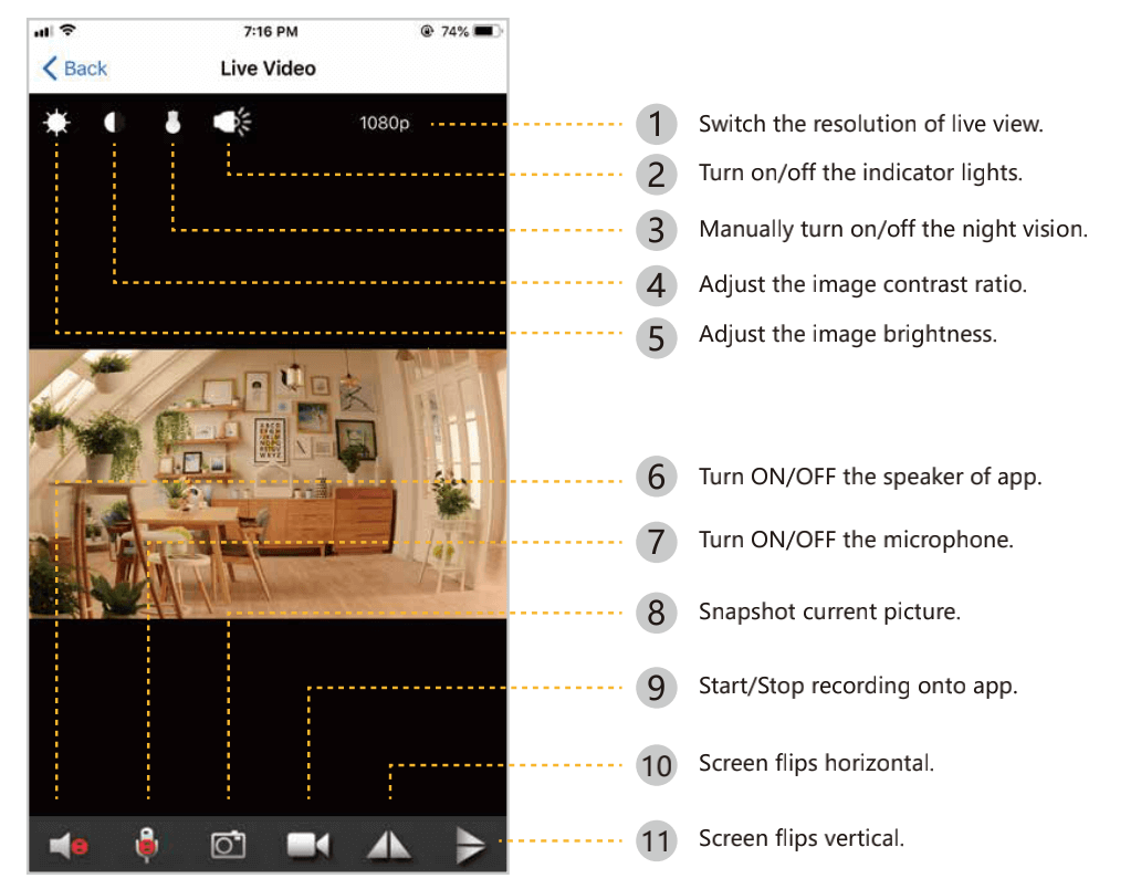 Learn about the buttons on live view