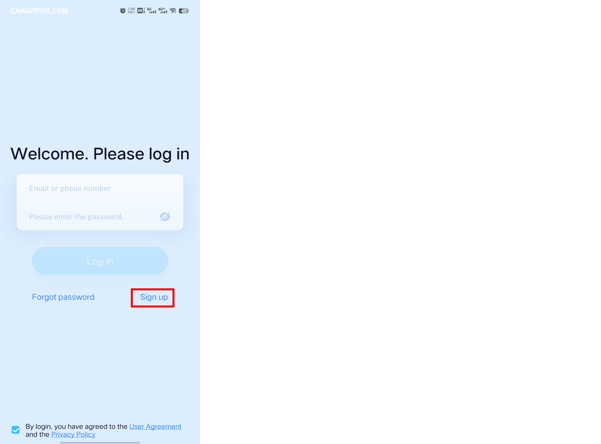 Login iCam365 app