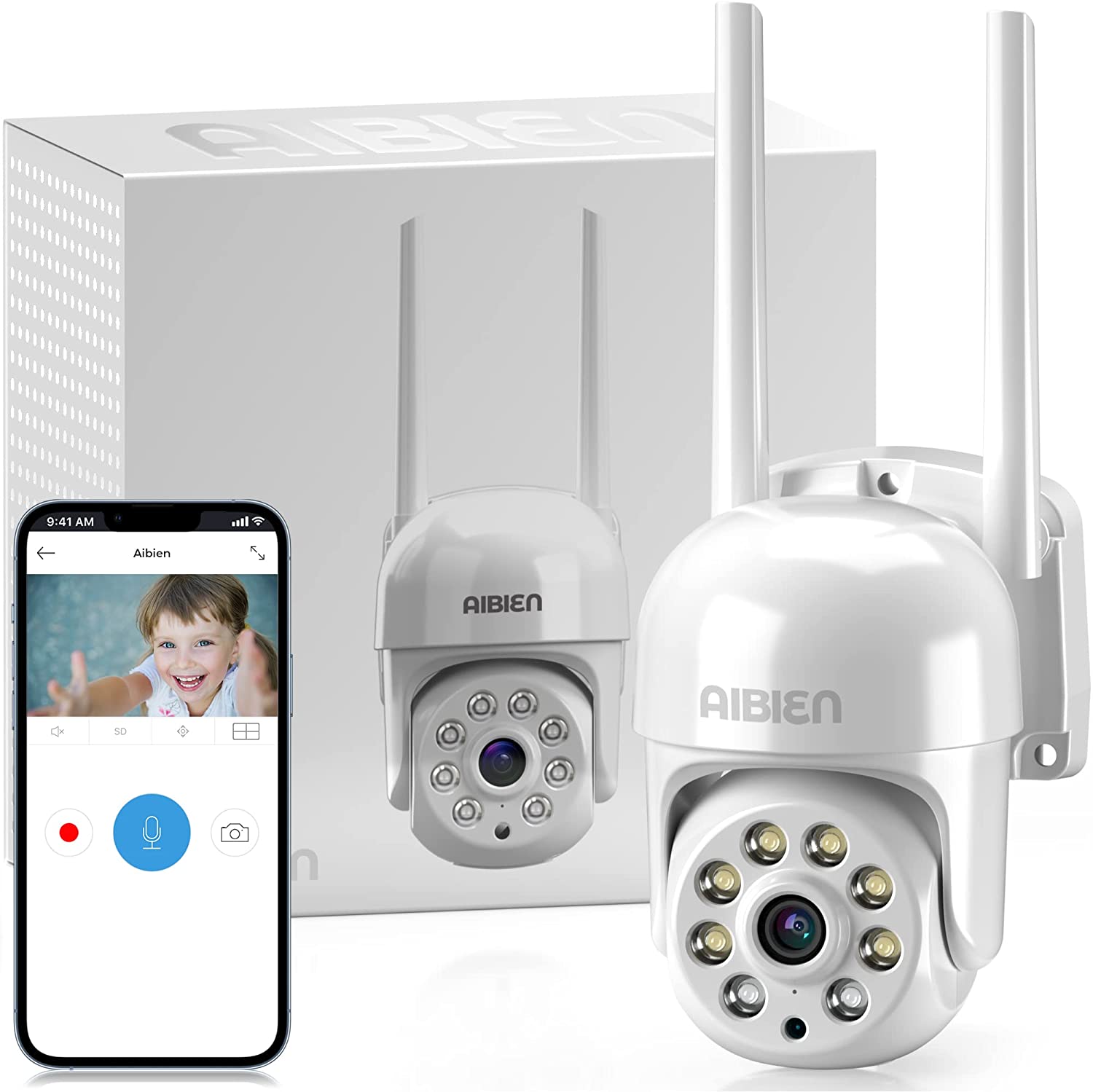 2K Security Cameras Wireless Outdoor - 3MP WiFi Home Security Camera System Pan Tilt 360°View, Motion Detection and Siren, Full Color Night Vision, IP66 Waterproof, 2-Way Audio, SD Card Storage