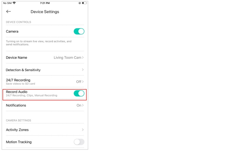 How to record with kasa camera - Choose whether to record audio
