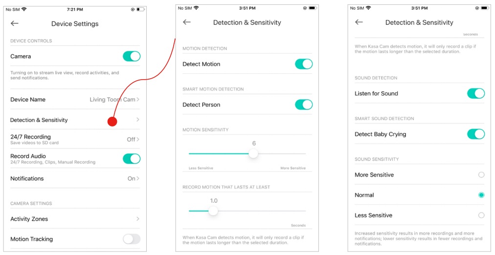 How to record with kasa camera - Set Detection Recording