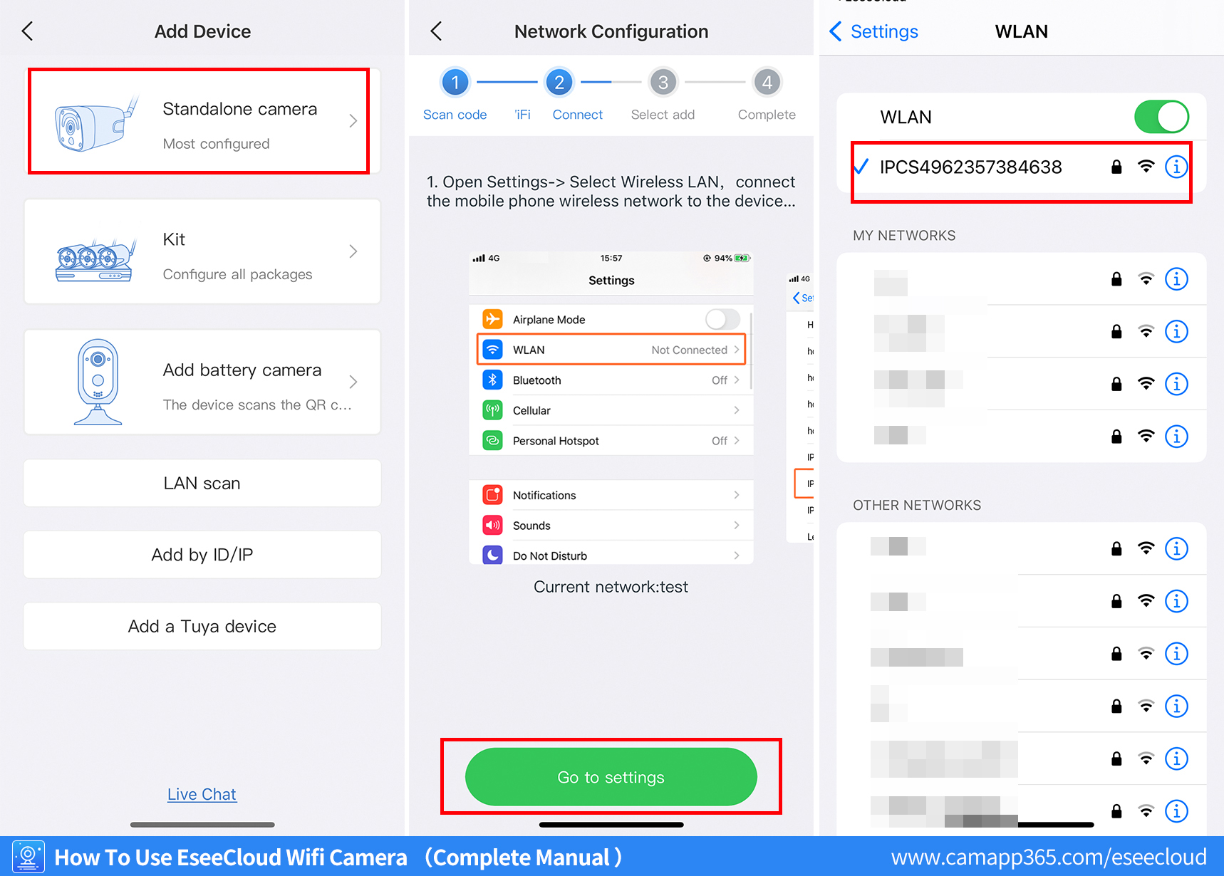 Connect EseeCloud camera - Hotspot mode