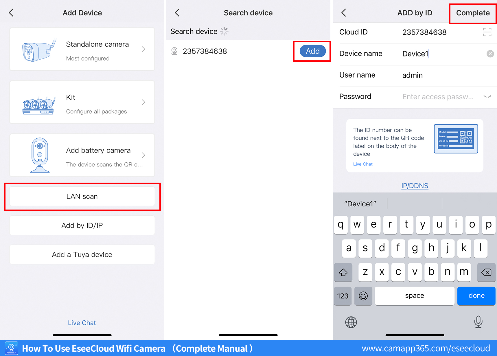 Connect EseeCloud camera - Network cable connection