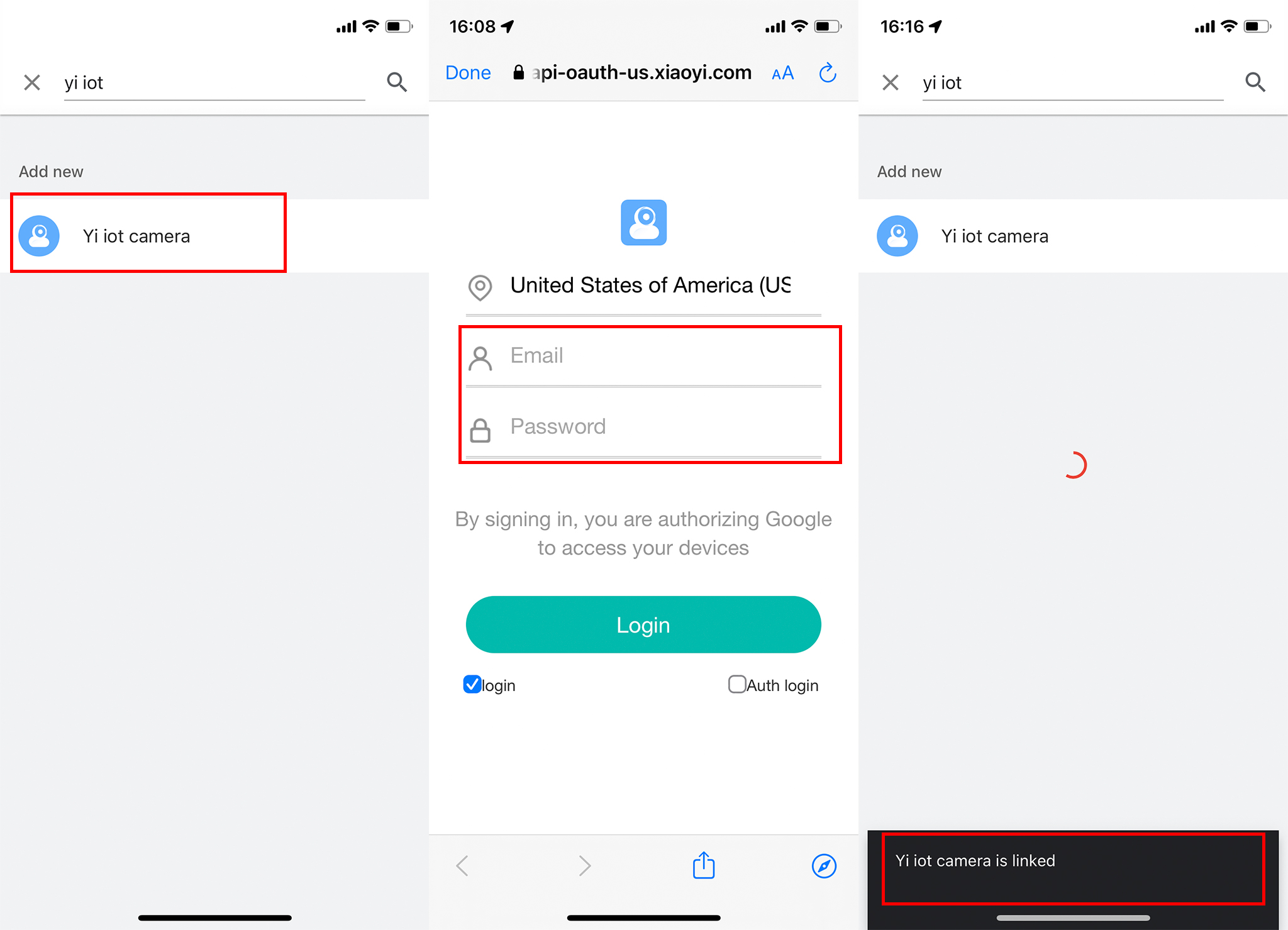 Connecting YI IOT cameras to Google Home