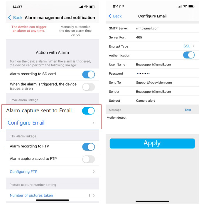 Email Alert (Gmail setting reference)