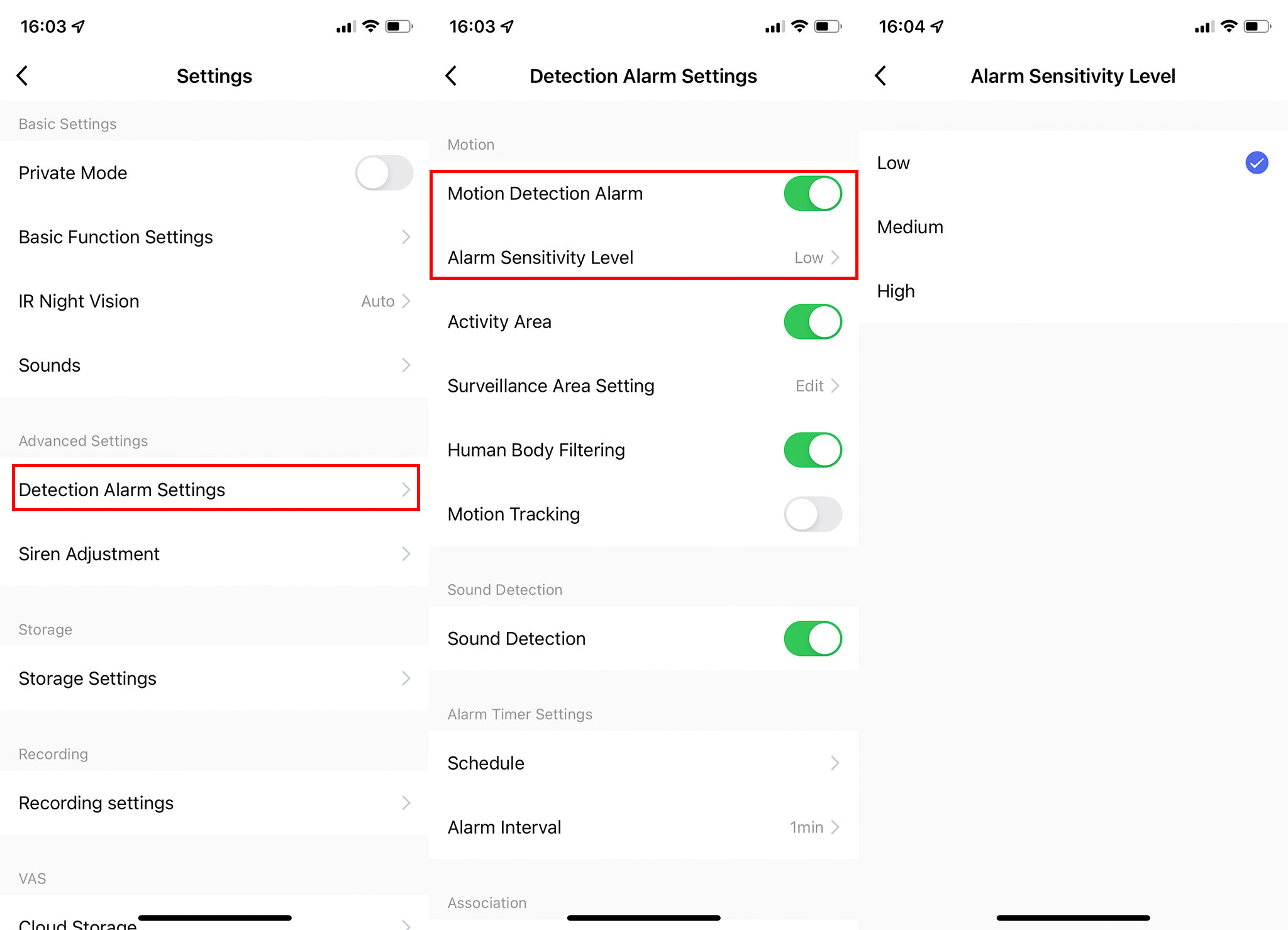 Detection Alarm Setting - set up Smart Life or Tuya camera