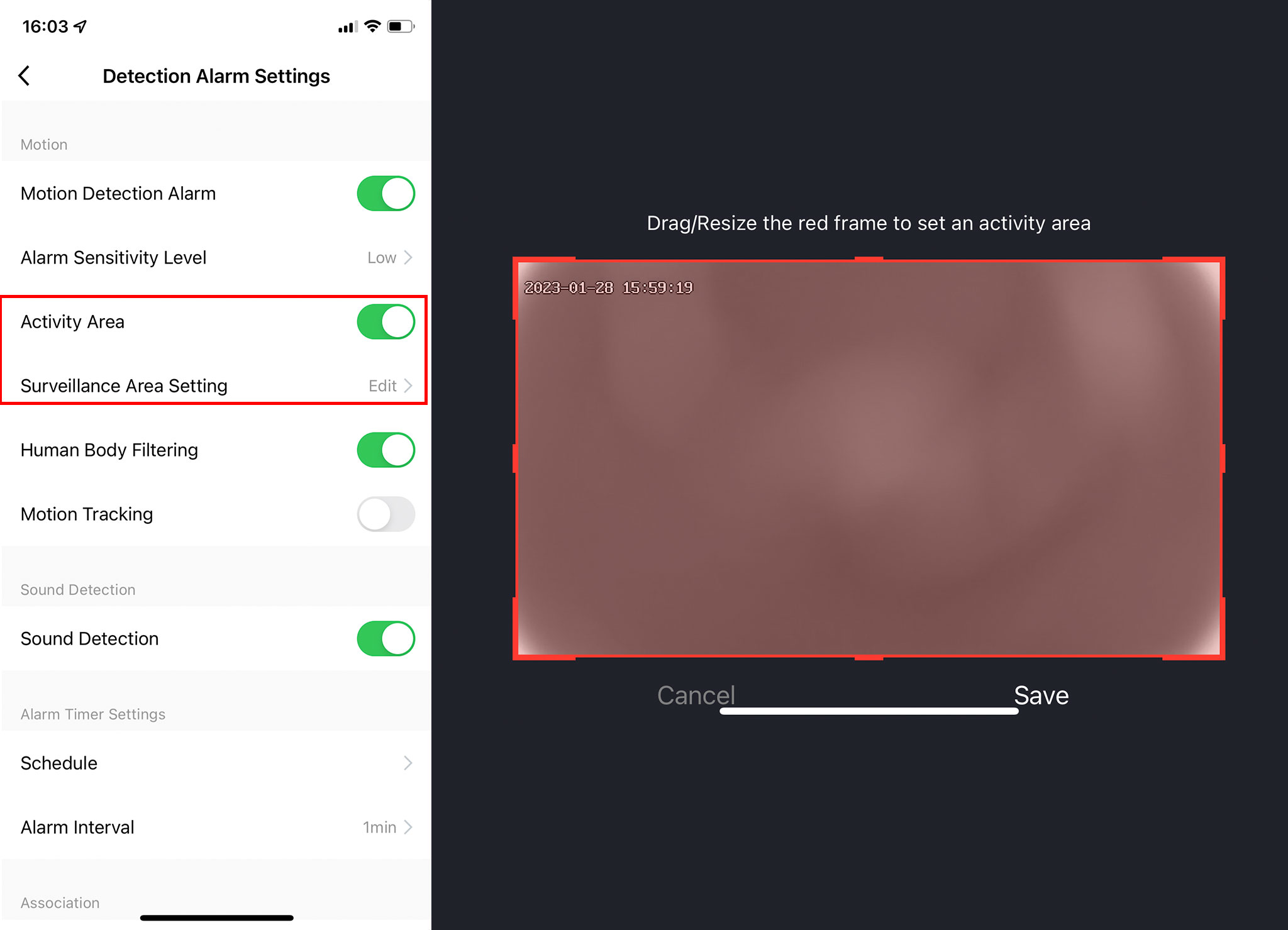 Detection area - set up Smart Life or Tuya camera