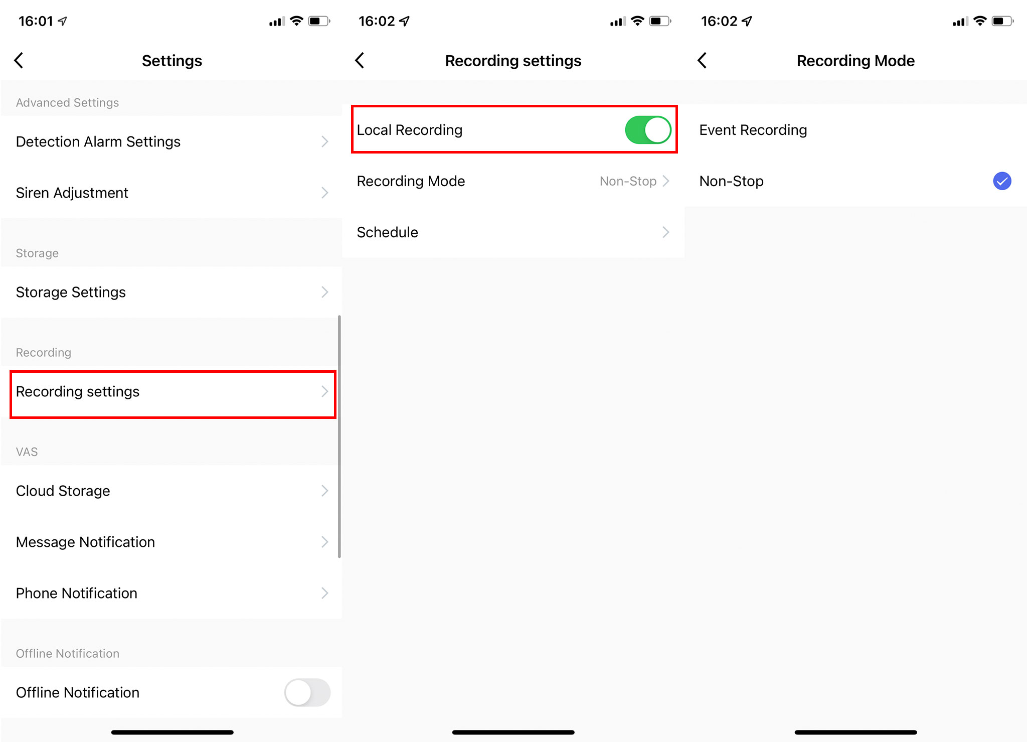 Recording settings - set up Smart Life or Tuya camera