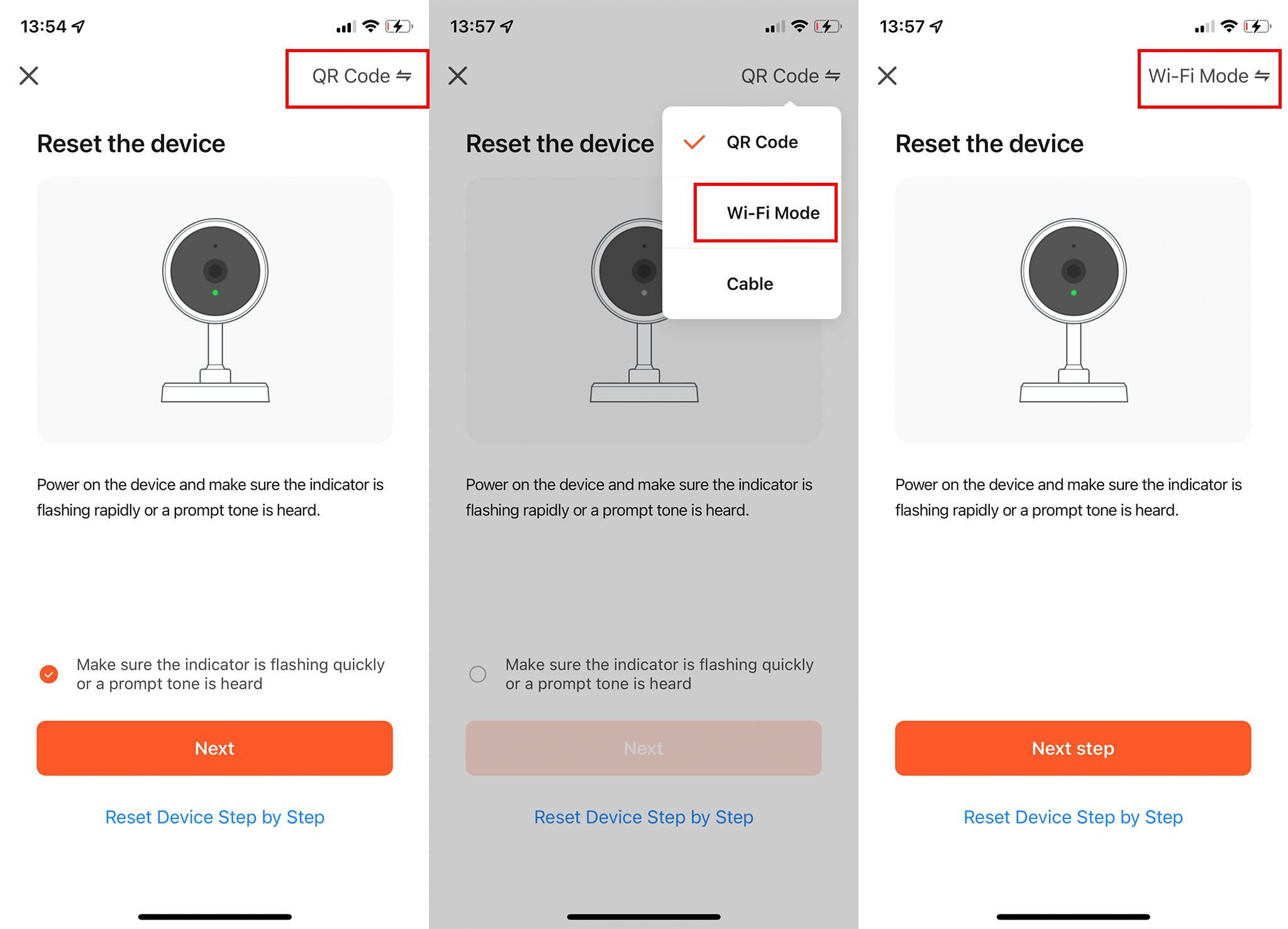 Wi-Fi Mode connected camera