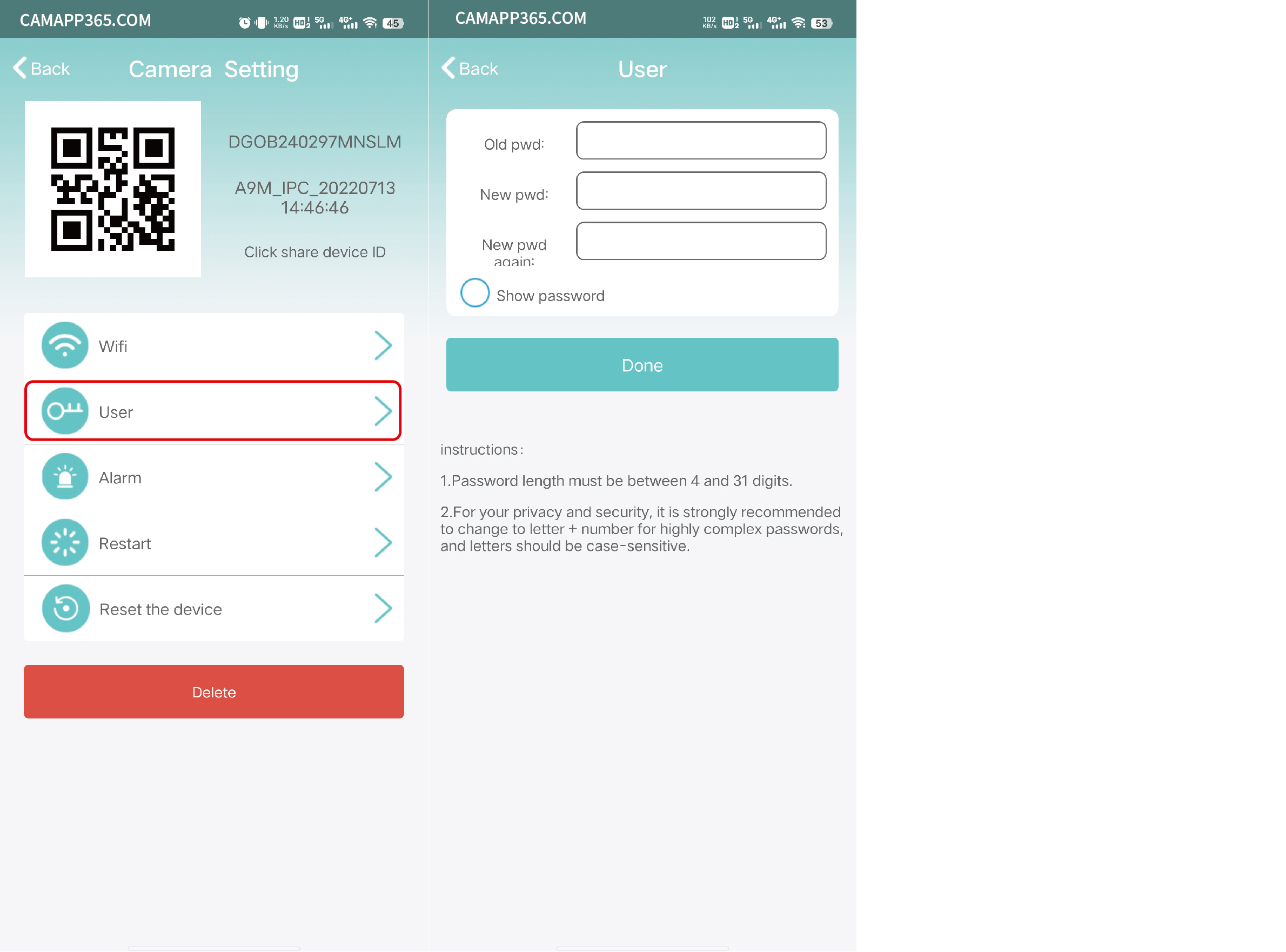 Changing Camera Password