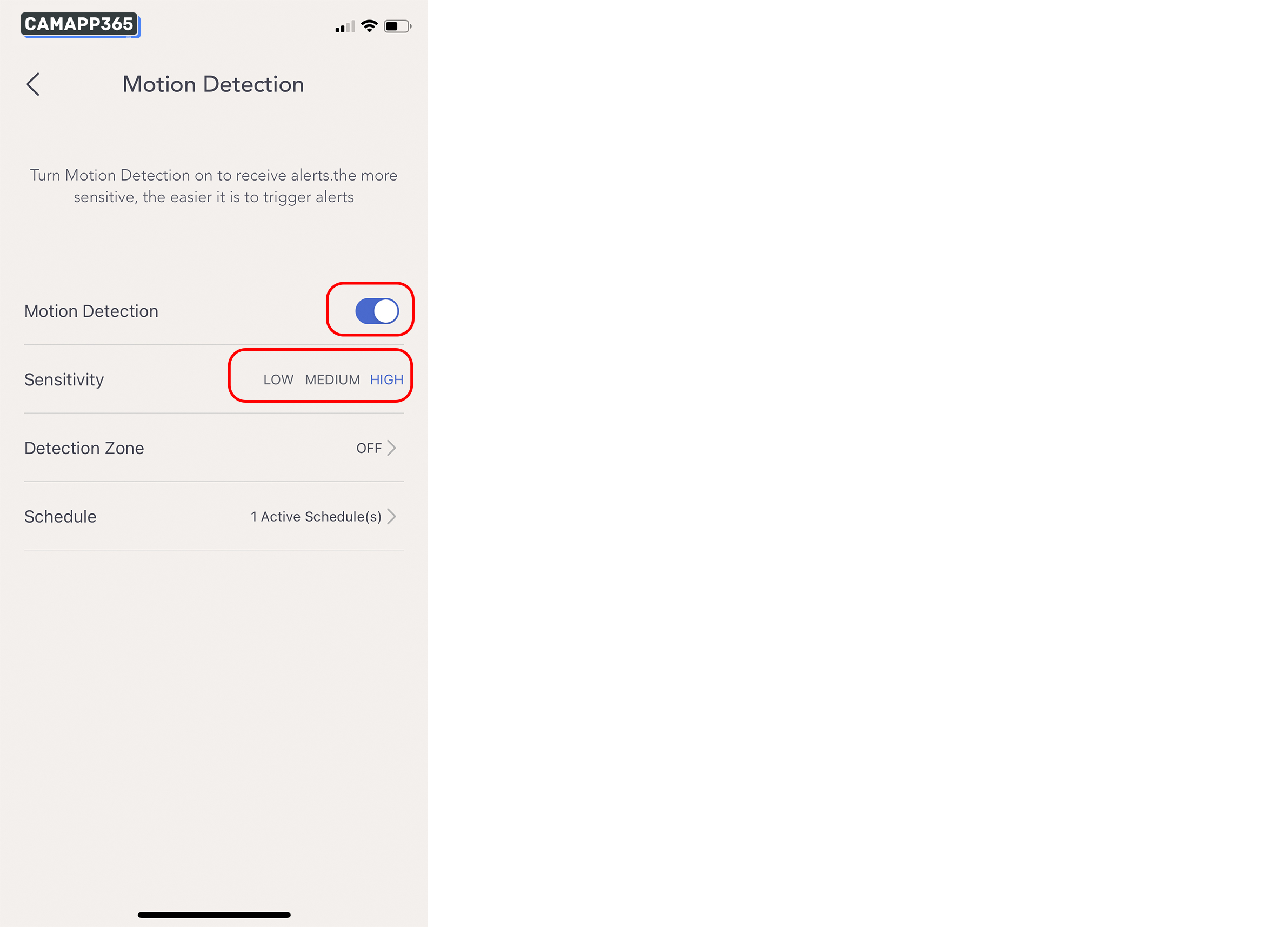 Open Motion Detection, select Sensitivity.