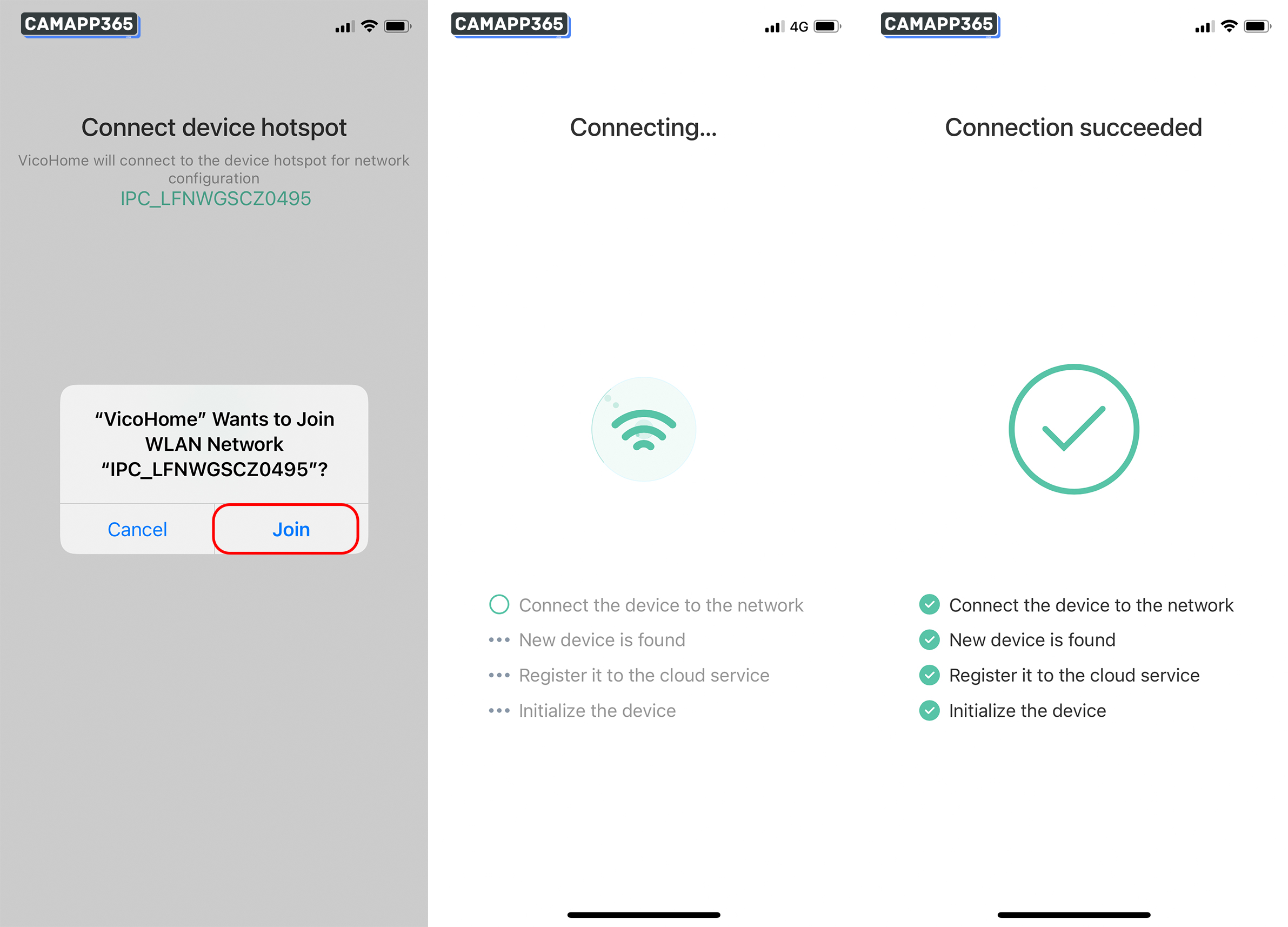 Click Join, and then wait for the VicoHome camera to connect to Wi-Fi, which takes about 1-2 minutes.