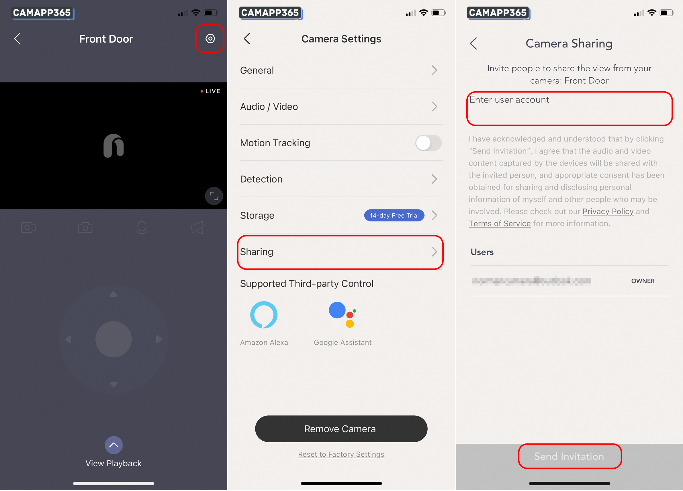 The Nooie app is the main way to control your Nooie camera and share access with others.

To share camera access, open the Nooie app and go to the Settings section. Then select 'Share' and add the email address of the person you want to share access with.

They will receive an invitation to download the app and access your camera.