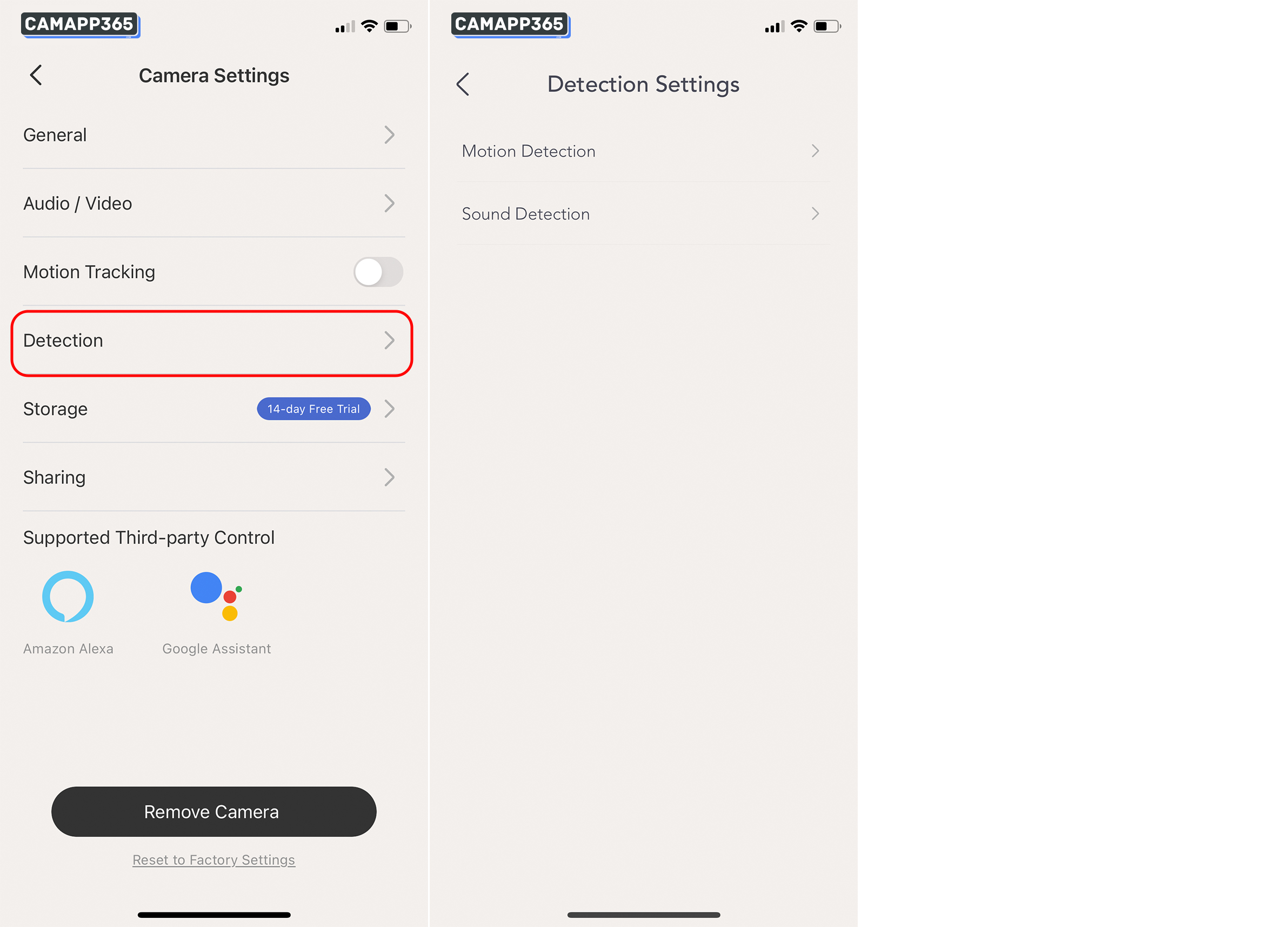 Click on Detection to go to Detection Settings.