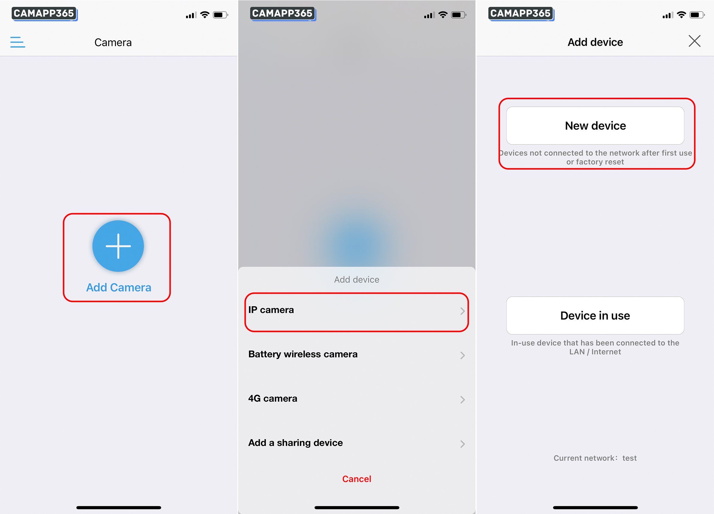 Click on Add Camera, IP camera and select New device.