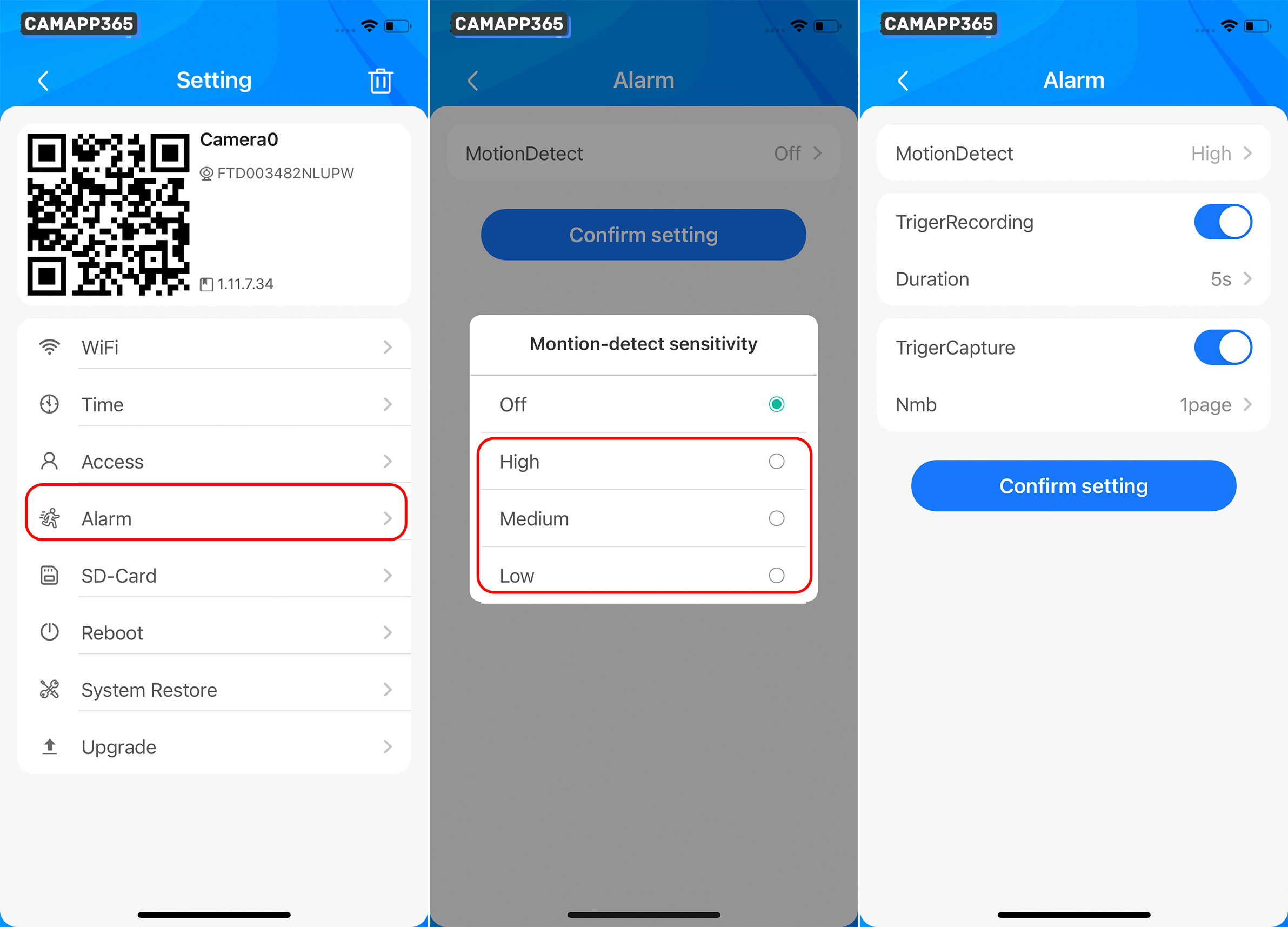 Motion Detection Alarm Setting