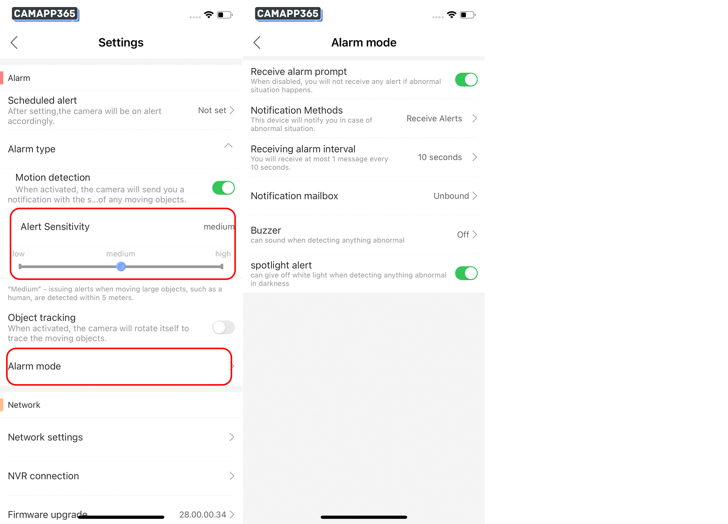 Motion detection settings