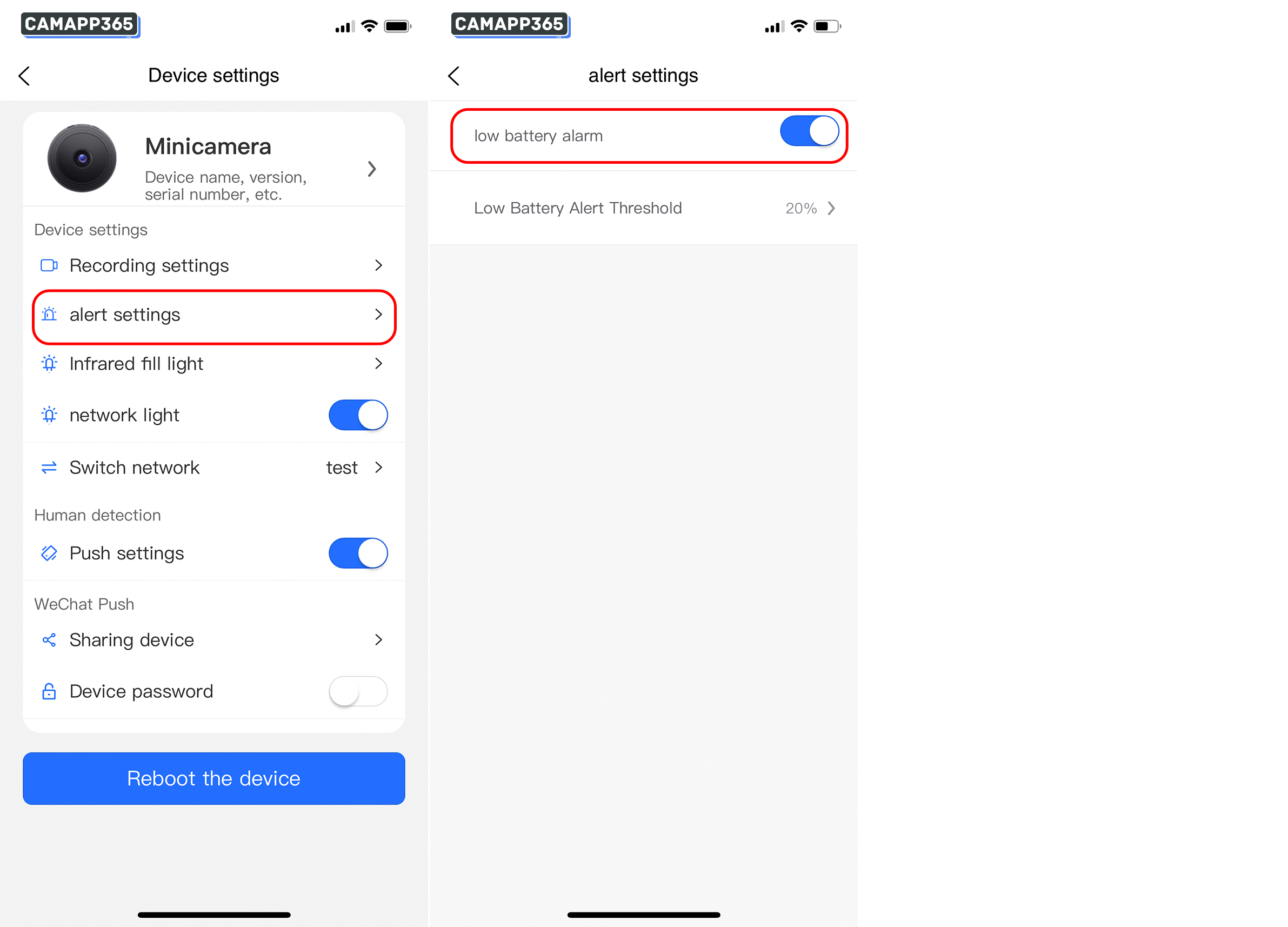 alert settings